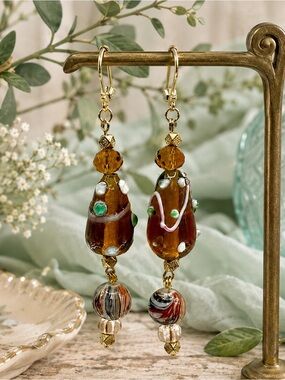 Wedding Cake, Crystal & Glass Beaded Earrings